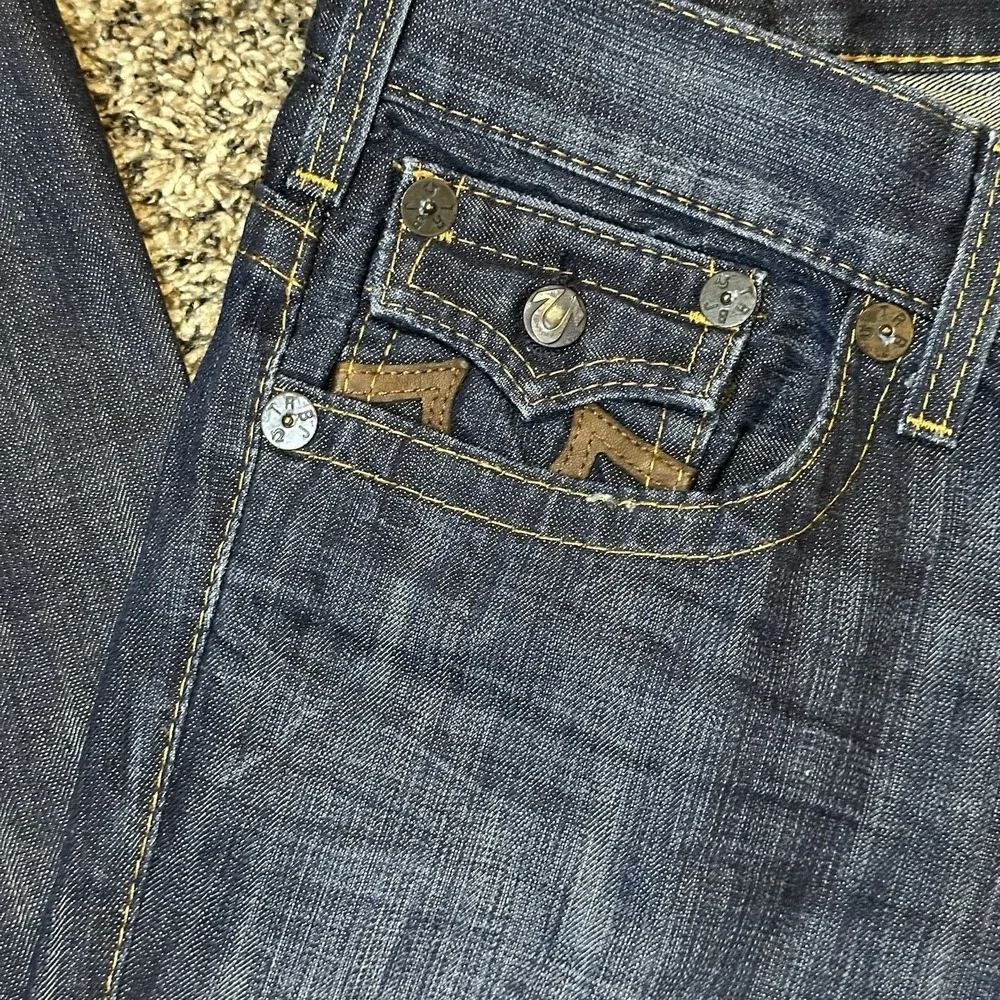 True‎ Religion Section Row Seat Jeans Men's 36 Dark Wash Straight Leg Button Fly
